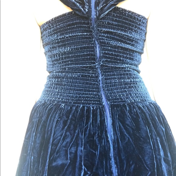 Vintage Crushed Blue Velvet Maxi Dress Gown XS - Picture 6 of 12